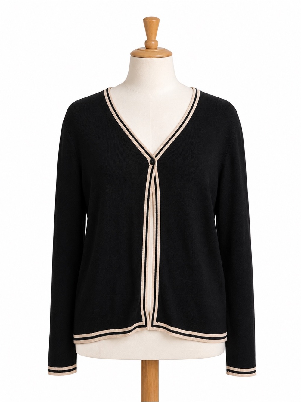 Ann Taylor Black Cardigan with Cream Trim